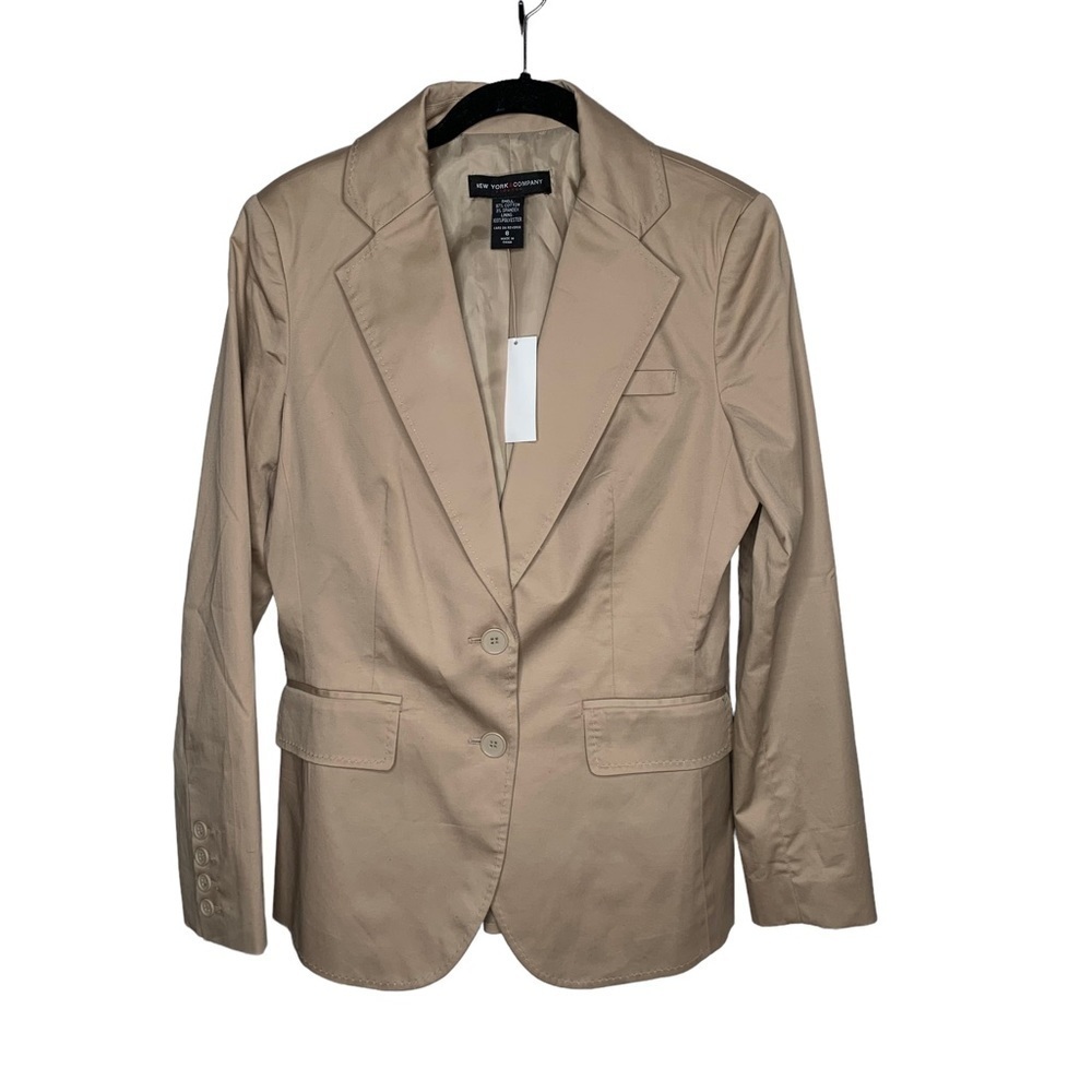 New NEW YORK & COMPANY Beige Tan 2 Button Career Business Blazer Coat Jacket 8